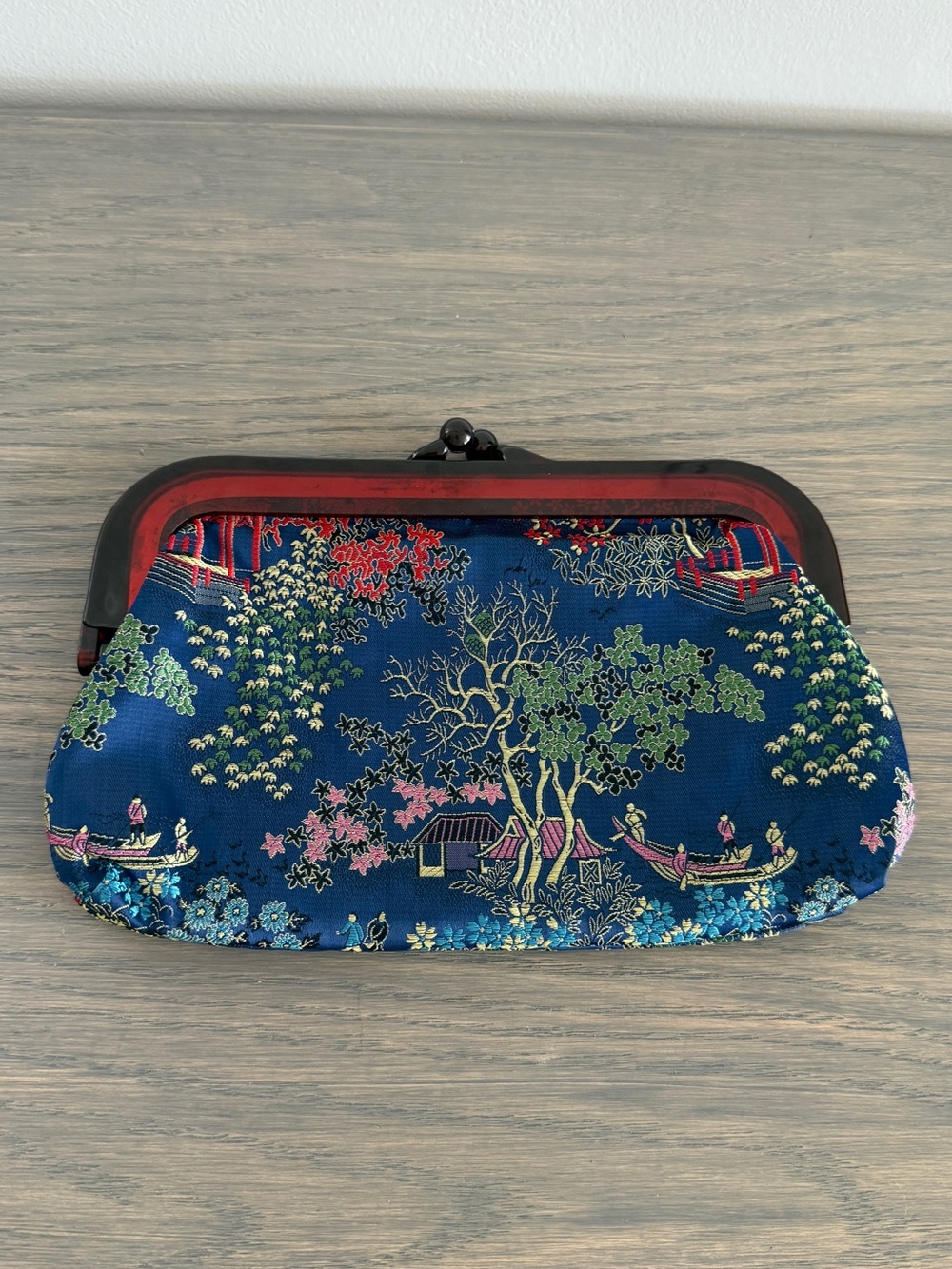 Vintage blue satin silk / satin clutch - Picture 2 of 15
